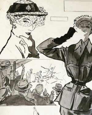 Rochelle Redfield Instagram - Here’s another one from my dad, a mock up for a woman’s fashion ad titled “opening day”. #vintagefashionillystration #baseball #vintagefashion #1940sfashion