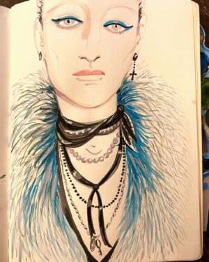 Rochelle Redfield Instagram - Minuit moins quart #sketchbook #latenightfit #illustration #ribbons and pearls #eyelinerfordays #colliers #layers