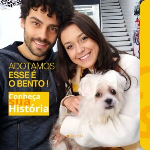 Rodrigo Dorado Instagram - Me conta, como chama o cachorro/gato que mudou a sua vida? O nosso se chama Bento.

No dia 26 de setembro de 2019, a @moniquemunhoz me encaminhou a foto do @bentomunhozdorado e fomos correndo na @adotevica conhecer sua história. 
(Postei nos stories o print da nossa conversa)

Não resistimos às suas lambidinhas e ao seu charmoso dentinho, e ao conhecer sua história, tivemos certeza da decisão: ADOTAR.

Bento foi resgatado de um canil clandestino na Zona Leste de São Paulo pelo @recantobichofeliz . Ele vivia nesta gaiola e era o macho matriz, ou seja, o que cruzava com as fêmeas.
Isso explica o fato de ele ser um cãozinho que vive em estado de alerta, sendo muitas vezes agressivo, quando um humano chega perto dele para fazer carinho, por exemplo. 

Bento não sabia o que era carinho, não sabia o que era brincar, mas aos poucos foi entendendo o significado do AMOR. Hoje ele pede para ser acariciado e é totalmente fascinado pelas suas bolinhas de brinquedo. #nãocompreadote #ᴛʙᴛ