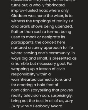 Ronald Gladden Instagram - I’m not sure how it keeps happening, but #jurydutyonfreevee officially gets another. How neat is that?!

It’s truly a humbling experience, and thank you to everyone who’s seen the show and decided to grace us with the recognition