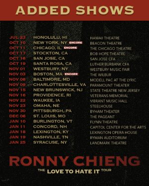 Ronny Chieng Instagram - DUE TO OVERWHELMING DEMAND I’m extending The Love To Hate It Tour across America! Presale tickets available NOW with code MONEY at ronnychieng.com