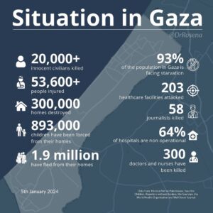 Rosena Allin-Khan Instagram - I created this graphic to highlight the full horror of the situation in Gaza. Thank you to all the NGOs on the ground working so hard to keep us updated. They are risking their lives every day trying to save others. There is unprecedented strain on the population with a lack of food, water and medicine. Most of the population have had to flee and hundreds of thousands of homes have been destroyed. The international community must wake up and stop this. #ceasefirenow