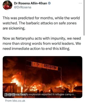 Rosena Allin-Khan Instagram - Shame. Shame on all those who have watched while this has been allowed to happen. It’s not as though we haven’t been begging for this to stop. 

#Gaza