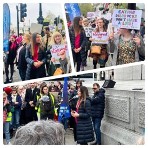 Rosena Allin-Khan Instagram - No one should die of an eating disorder in 2024. 

It was humbling and inspiring to join my friend @hopevirgo_ to speak at the #DumpTheScales march to Parliament Square today.

Eating disorders are too frequently misunderstood or dismissed, with sufferers of conditions such as anorexia and bulimia unable to access the right care. 

The Government’s attitude towards eating disorders must fundamentally change. They must listen to campaigners and experts, like Hope, to break down stigmas around eating disorders, resolve misconceptions and ensure everyone with an eating disorder is able to access the care they need.