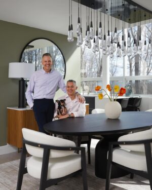 Ross Mathews Instagram - Honey, we’re home!!! 🏡 We are so proud to give a glimpse into the living room, dining room & kitchen in our New York dream home in the Summer issue of @DrewMagazine & show you how we’ve decorated with beautiful @Arhaus furniture!

The house, built in the 1970’s, is a modern oasis tucked in the woods. Flooded with natural light & views of nature through the huge windows, we wanted to keep the color palette cool, calm & contemporary. But we also wanted it to feel super-comfy. The stunning, durable & timeless designs from @Arhaus were perfect (um, hello - the couch reclines! Perfect to watch “90 Day Fiancé” on!). 

The result is a juxtaposition of nature & modern that makes @drgarciamathews & I (plus our pup Audrey) so proud to call this home ours. Pick up the latest issue of our girl @DrewBarrymore’s magazine for more pics & to read the article! And also check out the fab furniture at @Arhaus to get the look for yourself!

(Also, a huge shout out to  our extraordinary friend @dannyseomag for coordinating this project! ❤️)