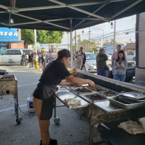 Roy Choi Instagram - Well that was a fun official opening weekend thanks to all of you that showed up.
Loved seeing your faces.
Loved feeding your bellies.
Loved seeing many of you come back to back days or all three days.
Loved seeing some of yous ordering conservatively at first and me being like that's it? Then seeing you back in line with those possessed eyes and ordering hella more because the al pastor sneak attacked you and you were like, yeah.. I fucked up and needed more!
Loved being with my team. 
Loved seeing the sun turn to night and the vibe on the street.
Loved it all.
Back at it Tuesday.
See you soon.
Thank you, you complete me.
Ha.
Last photo, first in line.
#tacosporvida