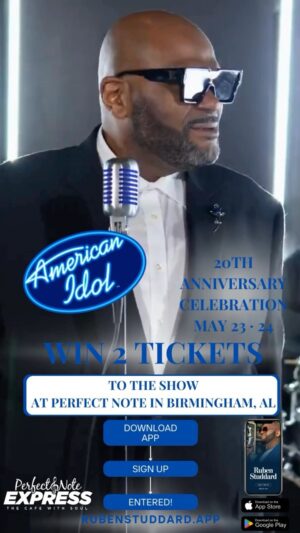Ruben Studdard Instagram - 🎉 Celebrate 20 years since my American Idol win with me at Perfect Note Express in Birmingham, Alabama! 🎤 

I’m giving away 2 tickets for my special show on May 23rd & 24th! Want to win? Follow these simple steps: 

1.⁠ ⁠Download the Official Ruben Studdard App on iOS or Android
 📲 
2.⁠ ⁠Sign Up in App ✍️ 
3.⁠ ⁠You’re Entered to Win! ✨

Winner be randomly selected from the app and will be contacted directly via email with all the details.

Contest ends on May 20th.

Let’s make some memories together! #RubenStuddard #AmericanIdolAnniversary #PerfectNote #RubenAppContest 🎤🎶