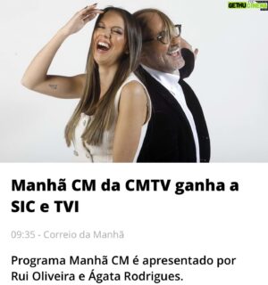 Rui Oliveira Instagram - Obrigada ao público que acompanha o Manhã CM ! Esta vitória de dois dias consecutivos deve-se ao carinho demonstrado pela escolha de quem nos vê . A CMTV continua a provar que o facto de estarmos apenas no cabo não é impedimento de chegar cada vez mais longe ! Parabéns equipa ❤️ #cmtv #tvpresenter #apresentadores