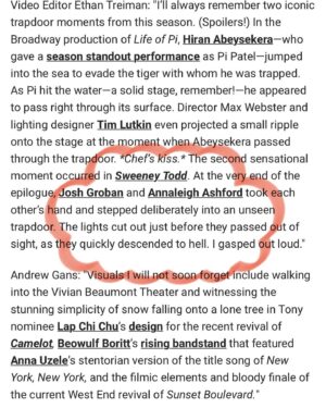 Ruthie Ann Miles Instagram - . . . . .  @dieptimes  Wow. Thank you. again, for your sensitivity and thoughtfulness in our 1st interview. for being so present with me, in person, of course, 
(that’s a lot of commas in one sentence, geez, Jon.) 
but apparently (#comma ?) also so engaged with whatever it is I’m doing on a stage. 
That honors my work and I’m humbled by that. 💛

But here, in this. <bigcryface>
thank you for seeing me. seeing us. 

Reader, this article is one of my @playbill favorites ever.

Look at these subjects! : This year’s historic Tony wins. Neurodivergence!!! Major wins for minorities. Standout performances, including my friend, honoring our playwrights, and more and more and more. 
And to your staff! Can I, like, come to a staff meeting? 
I’ll bring nosh? <prayhands>

These articles have bettered my year. Thank you for them. 

https://playbill.com/article/playbills-favorite-theatre-moments-of-2023