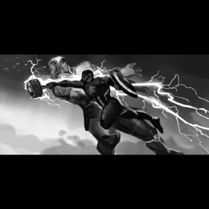 Ryan Meinerding Instagram - Keyframe rough of Cap vs Thanos from Avengers: Endgame.  It was so much fun sketching ideas for this fight.