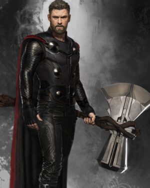 Ryan Meinerding Instagram - Thor from Avengers:  Infinity War!  This is most of my contribution to his look from the film, including his overall design, Stormbreaker, his eyepatch and his new eye.  All of these were done in preproduction and all the designs changed as they were brought to life by the different departments on the film.  Everyone did such an incredible job, and @chrishemsworth is amazing!  A polished model of Stormbreaker was done by the amazing @adamwross