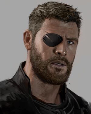 Ryan Meinerding Instagram - Thor from Avengers:  Infinity War!  This is most of my contribution to his look from the film, including his overall design, Stormbreaker, his eyepatch and his new eye.  All of these were done in preproduction and all the designs changed as they were brought to life by the different departments on the film.  Everyone did such an incredible job, and @chrishemsworth is amazing!  A polished model of Stormbreaker was done by the amazing @adamwross