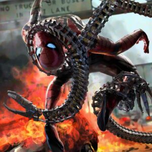 Ryan Meinerding Instagram - Doc Ock attacks!  This scene is so amazing!  Seeing Otto on screen again is unbelievable.  This is a keyframe I did for the sequence heavily referencing an awesome Marvel Tales cover by Todd McFarlane.