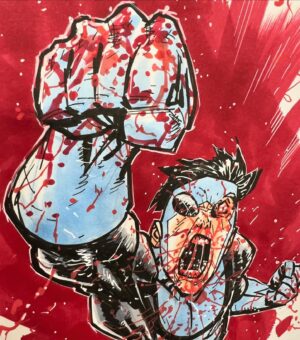 Ryan Ottley Instagram - Day one of @houstoncomicpalooza is done! Here’s a blue costume pissed off bloody INVINCIBLE commission for you.