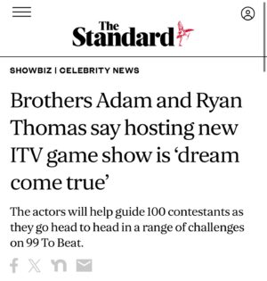 Ryan Thomas Instagram - 🚨 Ok so the news is finally out!!! 🚨 

Me and Ryan will be hosting our very own game show… 

99 to BEAT!! 

This is a dream come true for both of us and we cannot wait to get started!! Moments like this don’t come often and we’re going to enjoy every BEAT of it!!!! It literally is the perfect family game show and the fact we get to host it as brothers-doesn’t get any better! 

What a way to turn 40 my brother @ryanthomas84 happy birthday! We always said one day we would work together and am so happy it’s this !! 

This wouldn’t be possible without you guys, so a big thank you to our team\family @mcsaatchimerlin and also to @itv for believing in us…let the games begin!!! 

99 to Beat has only one rule "don’t come last !!"