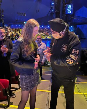 Sadie Munroe Instagram - Such a magical night:) Thank you so much @cirquedusoleil !! 🎪

quick explanation of these:
- riley, cristian, me, and my pointed foot?
- nav letting me try on his championship ring
- doing my best at posing
- toronto skyline