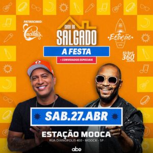 Salgadinho Instagram - “🎉 Estamos de volta e prontos para fazer história novamente! 🌟 A segunda edição da Casa do Salgado - A Festa acontece no dia 27/04, na @estacaomooca , e você não pode ficar de fora dessa. Prepare-se para uma noite épica ao lado de grandes ícones como Renato da Rocinha, Marcelinho Freitas, Vavá Karametade, Ricardinho Lima e muitos outros! 🎶✨

Traga sua energia, seu sorriso e venha viver momentos inesquecíveis ao som do melhor do samba e pagode. 🎷💖 Marque seus amigos, organize a galera e garanta já seu ingresso! #CasaDoSalgado #FestaNaMooca #SambaEPagode #EncontroDeGerações 🎤🎵

🗓️ Anote na agenda: 27/04 - Estação Mooca. A música nos une, a festa nos espera! 🎉👫👭👬”

Ingressos no link da Bio 🚀

Patrocínio: @cervejacacildis 🍺

Realização:
@abase90music 
@betosantosab90 
@luanprincipee 
@lelloeventos 
@principepromocoes