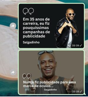 Salgadinho Instagram - Obrigado amigo Adilson por essa postagem, obrigado meu amigo e jornalista @djalmacampos pelo convite

#Repost @adjunior_real
・・・
@salgadinho contando sua história… se vc hoje vê jovens usando óculos na cabeça, precisa lembrar de quem primeiro popularizou essa moda lá nos anos 90… era o símbolo de toda uma geração do pagode… 
.
Nessa entrevista você consegue entender como as marcas ignoravam e ignoraram os produtores de tendências negros, e fizeram muitos cantores (não) negros milionários por escolhas dentro das empresas que sempre foram no final, um gosto pessoal de quem tinha a caneta na mão pra poder assinar o cheque! 
.
A matéria conta como o Salgadinho é um dos principais artistas pretos engajados do pagode em causas que  vão desde posicionamentos políticos até a conexões com o movimento negro! 
.
Vale a pena ler… Link na BIO