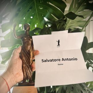 Salvatore Antonio Instagram - I won my first award yesterday! What a thrill. To be awarded Outstanding Performance (Male) at the ACTRA Awards. An award given by my peers. Nominated in the company of actors who I admire and have called friends for decades: @daniel.kash.3 @thisisscottmccord BillyMacLellan, and Michael Riley—— Congratulations to each of you 👏🏼 and to all the other nominees and award recipients. I got to thank everyone in my speech, but once more my gratitude to @pbrancs @amartinon @iancarpenter99 @_adammacdonald @chocolateyshell  @melaniequiggmakeup @rae_galutira @alexandraangermufx @monica__pavez @darling.darling.79 @scott_mcclellan @paigehaightsyou @cjennings31 @chris__jacot @vivdg @shaunmbenson @sabrinagrdevich @sadie_snow @eric_mccormack @thom_allison @joannevannicola  @gabrieldarku @lisaberrylive and every other actor I played with or who was a part of this cast. I share this with all of you 🙏🏼♥️ #actraawards @slashertvofficial @shaftesburytv
.
Photos courtesy of @georgepimentel1