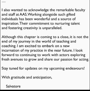 Salvatore Antonio Instagram - Announcement regarding my resignation from Armstrong Acting Studios. 
.
.
#armstrongactingstudios