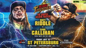 Sam Johnston Instagram - MLW today announced a No Ropes Death Match! Matt Riddle vs. Sami Callihan at MLW Blood & Thunder’24, from the Coliseum in St. Petersburg, FL on Friday, July 12.

🎟 Grab tickets at http://www.MLWTampa.com and Eventbrite starting at $15.

In the ultimate underground environment, Matt Riddle will face off against Sami Callihan in a No Ropes Death Match. 

Before Mixed Martial Arts (MMA) was recognized as an organized sport, it was known as No Holds Barred (NHB) fighting. NHB was a savage and violent form of combat with no ropes, no gloves, no rounds, and no rules. This death match will revive that primal intensity, pushing both competitors to their limits with high stakes: Riddle’s title shot will be on the line. 

In this ultimate underground environment known as a No Ropes Death match, the ropes come down and there are no rules. Anything goes. In order to win, you must take your opponent to the end and beat him either by knockout, pin, tapout, or  referee stoppage.

Sami Callihan, known as the “Callihan Death Machine,” is on a mission to prove he is the undisputed king of this violent spectacle and finally secure his title shot.

Matt Riddle, on the other hand, is driven by a different goal. He has been on a quest to finish what he started six years ago in MLW: to become the MLW World Heavyweight Champion. Since his return to MLW last December, Riddle has been undefeated. His victory at Battle RIOT VI secured him a title shot he can cash in anytime, anywhere. However, this title shot will be on the line in his confrontation with Callihan.

The animosity between Riddle and Callihan has been simmering, reaching a boiling point during a brawl at MLW Anniversary’24 in Atlanta’s Center Stage over the weekend. Callihan, feeling disrespected and overlooked by Riddle, challenged the “King of Bros” to a No Ropes Death Match. Riddle, in a bold move, accepted the challenge, putting his title shot on the line.

This match raises a critical question: could Riddle have made a mistake with a match that heavily favors Callihan’s brutal style? Has Callihan checkmated Riddle into an environment where he thrives? #mlw #aew #stpetersburg #wwe #nxt #tampa #prowrestling