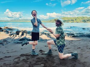 Sam Riegel Instagram - Oh also we went to Costa Rica and found the spot where I proposed and re-enacted it and had a lovely time.