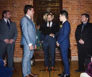 Sam Tsui Instagram - 💍 ❤️ Happy Anniversary @caseybreves ! Seeing you become such an incredible dad these last two years has made me fall in love with you all over again. Here are two of my favorite pics from our wedding, showing that we managed to arrange both a tasteful ceremony and wild dance floor.