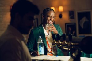 Samuel Arnold Instagram - Quenching my thirst and revitalizing my skin with some refreshing alkaline water at the bar. Cheers to hydration and good vibes! @drinkjove 

Photo: @splendidevisuel 
Style: @la_haut_ 
Hair: @jaysbarberparis @meea_art 
Makeup: @sarahdamakeupartist