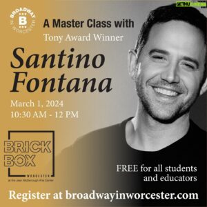 Santino Fontana Instagram - Registration is now open for Tony Award Winner Santino Fontana’s master class. Free for students and educators! Register at www.broadwayinworcester.com