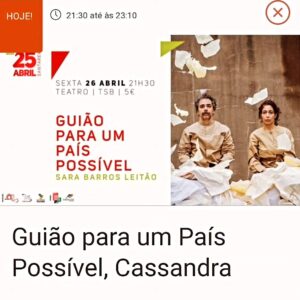 Sara Barros Leitão Instagram - Um país em construção!
Magnífico e frágil, como a Democracia!
Hoje, em #santarem 
https://www.santaremcultura.pt/index.php/programacao/1071-guiao-para-um-pais-possivel