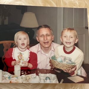 Sara Coates Instagram - Grief is wild, horrible and beautiful. Something I didn’t expect was to see my Dad’s face in Goldie. They both have what Matt and I call “moon eyes” when they smile. They smile with their entire being. I hadn’t had my Dad smile back at me for too long. And now I get to experience that in Goldie and it’s magical.

He’s been gone for 12 years. It’s feels like forever and also seconds. Sending my deepest love to anyone juggling grief. Holding space for you today in honor of Pat Coates. 

Please have some hard meats and cheeses today and listen to King of the Road. 💖