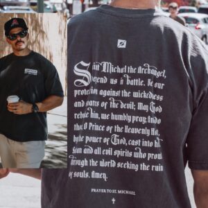 Sara Racey-Batraville Instagram - Oh Saint Michael—Defend us in battle! It’s been officially launched—Our @30pcsprod first shirt “The Prayer to Saint Michael” is here. We are a full scale media production company and t shirt line that is unapologetically in LOVE with GOD. Everything is custom designed from our custom font designed just for 30PCS and every detail of this brand— to the logo and shirt. Wear the Battle Cry on your back. I only make the best with the best quality shirts—baggy urban with long drop sleeve and a thickness like nothing else. I learned so much with the success of ATHLETEIST and realized—the transition is easy. Our Faith and Love of God is beyond all the noise in this world. What’s your 30 PCS Of Silver? #godbless www.30PCSofsilver.com website link