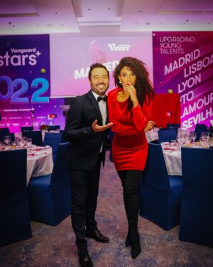 Sara Santos Instagram - Gala @vanguardstars, há 5 anos a fazer história. É um orgulho fazer parte desta família e que bom momento vivido na tua companhia @sandrobernardo. Obrigada **
#tenis #tenisfeminino #tenismasculino #masters #vanguardstars