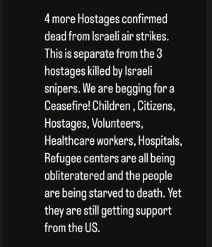 Sarah Alami Instagram - What do I say. I need The govt of “ Israel” to start actually caring about their hostages and stop killing everyone in sight.  #ceasefire #ceasefirenow