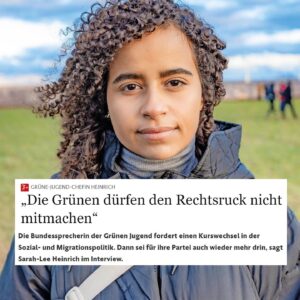 Sarah-Lee Heinrich Instagram - Die Ergebnisse der Landtagswahlen sind besorgniserregend. 

Die Gründe für die gesellschaftliche Spaltung und den Rechtsruck liegen in der sozialen Spaltung und Verunsicherung der Menschen. Und darin, dass die Regierung diesen Rechtsruck in Gesetze gießt. 

💥Es braucht endlich einen Kurswechsel!