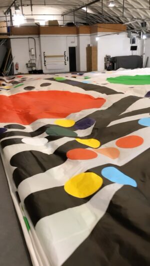 Sarah Morris Instagram - I’m going to call this How to Navigate based on my internal map. I was asked to design the spinnaker for the @borisherrmannracing @team_malizia . A 400 square meter sail for the boat and team that sailed @gretathunberg to the UN Climate Action assembly @unitednations in 2019. Here in Hamburg for the final packing.