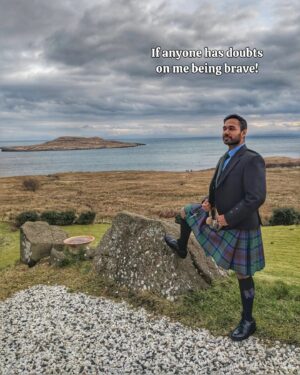 Saransh Goila Instagram - *That Hawa ka Jhonka* kinda pose! Thanks @kenscotguide @gordonnicolsonkiltmakers for making me wear this with such style.

Yearly reminder of the most comfortable outfit I've ever worn in my life (the right way with nothing inside) and I think I've aced the art of wearing a kilt now a couple of times! Aside from the light humour - loooove these Scottish kilts, their style, full respect to my Scottish brothers and oh man the lsle of Skye (one of the most beautiful places on our planet) I miss being there!

My kilt skills are yay or Nay?

.

.

#kilts #scottish #indianchef #kilt #fashionista #cheflife #isleofskye #nature