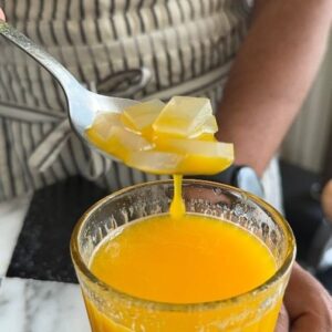 Saransh Goila Instagram - Which is your favourite Mogu Mogu flavour? Mine is litchi followed by Mangoo!! Waise toh Mogu Mogu had chewy coconut jelly made with fermented coconut (nata de Coco)  but we made it with fresh coconut and added amchur to it for a tang!! Oh so delishaaas 

Mango Mogu Mogu 

Cut 2 Ripe mangoes 
Add to a blender 
1/2 Raw mango, chopped 
Juice of 1/2 a lemon 
A pinch of Salt 
2-3 tbsp Sugar 
2 cup Water 
Blend into a smooth paste 
Strain the mixture 
Look at that 😮‍💨🤤

1 Coconut water 
1 tsp Aamchur powder 
3 tbsp Sugar 
1 1/2 tsp Agar agar powder 
Mix everything well 
& bring to a light simmer 
Pour into desired tray 
& set in the fridge for 1/2 hour 
Cut the coconut jelly as desired 
Put it into the mogu mogu base 
Mix well 
Look at that 😮‍💨🤤 
Serve cold 
Delishaaas 😮‍💨🔥🤤