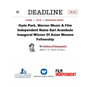 Sari Arambulo Instagram - 🥺 !!!!!! no words. thank you @filmindependent @warnermusic @hydeparkentertainment. here we gooo!🚀
