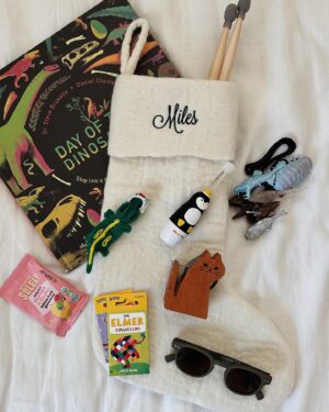 Savannah Jayde Instagram - My favorite time of the year and my favorite gifts to give 🌟 here’s what everyone is getting this year ~
Clio (1.5) - a yellow toothbrush, cozy hat, little board book, “magic” disappearing milk bottles for her babies, hand knit bird finger puppet, butterfly wings and fruit snacks. 
Miles (4.5) - Dinosaur book, electric penguin toothbrush, yoto cards, tape dispenser, deep sea creatures, sunglasses, drum sticks, hand knit alligator finger puppet and fruit snacks. 
Carman - trucker hat, mouth tape, tallow soap, travel le labo, wool socks, @moonjuice and @tryarmra packets. 
Savannah - (I did own stocking this year 🫣) film, oversized silk scrunchie, sunnies, @thefullestco, and two ceramide serums. 

Mostly from local shops! Our favorite toy spots online are always: @shopmercimilo, @dotterstore, @bellalunatoys.