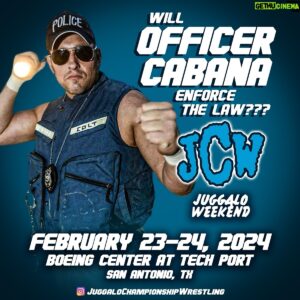 Scott Colton Instagram - 𝐖𝐡𝐚𝐭 𝐰𝐢𝐥𝐥 𝐨𝐥𝐞’ 𝐎𝐟𝐟𝐢𝐜𝐞𝐫 𝐂𝐚𝐛𝐚𝐧𝐚 𝐝𝐨? 🚨👮‍♂️ 

Tickets are now available at: https://www.psychopathicrecords.com/post/juggalo-championship-wrestling-is-coming-to-juggalo-weekend-2024 🎟️ 

#juggalochampionshipwrestling #insaneclownposse #professionalwrestling #icp #gatheringofthejuggalos