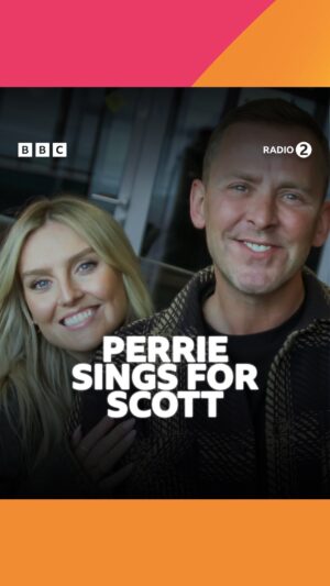 Scott Mills Instagram - “You’ve got to go for it” 🤟 🕸️ 
Perrie sings her favourite kids TV theme for Scott 🧡 Listen to their full conversation on BBC Sounds 🎧