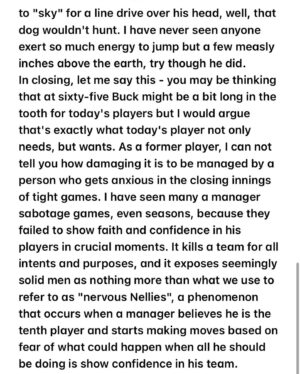 Scott Patterson Instagram - Why the New York Mets Should Hire Buck Showalter as Manager; An Open Letter To owner Steve Cohen - Nobody asked me to do this but here goes.... Buck Showalter and I were NY Yankee teammates at AA Nashville and AAA Columbus in the early to mid-80's so I got to know him…(Swipe left to read)
@mets 
#BuckShowalter #nymets