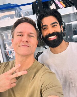 Scott Porter Instagram - Just two dudes in a makeup trailer…

Always a good day when I head to set with this dude.