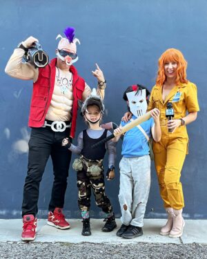 Scott Porter Instagram - Give us “Teenage Mutant Ninja Turtles” without any turtles they said…

So we give you: Rocksteady and Bebop, Casey Jones and April O’Neil.

Every year my wife asks our kids what they want to be for Halloween, every year they pick something crazy (this year Casey Jones and Rocksteady from #TMNT), and every year my wife makes it happen. Not only makes it happen, but CRUSHES it.

She handmade Clover’s muscle shirt, , Rocksteady’s head, McCoy’s mask, and so much more, and then built out the rest of our costumes. 

Haven’t been too active on here, and I know I’m a week late, but I’d be remiss if I didn’t share her awesomeness. So Happy Belated 🎃, y’all.