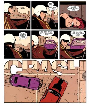 Scott Snyder Instagram - What rockets this scene from HAWKEYE to the top of my list of favorite comic book car chases? Find out TONIGHT during my live Comic Writing lesson on ACTION SCENES at 9:30 EST!

Four more hours until class starts. Still time to sign up for just $7/month at the link in my bio!