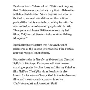 Scottie Thompson Instagram - Thrilled to be on board this Christmas comedy slay ride with such a phenomenally talented group. 
Thank you @princebagdasarian for directing our dashing adventure
@iamgillianwhite I couldn’t ask for a better partner with whom to tune my buddy comedy chops! And so great to be playing with @therealisaiahwashington @davidkoechner @actorjamesd @hunterives1 
Glad to be back at it with @yelaun 
🌟💚🌟
#deadline #christmas #indie #film