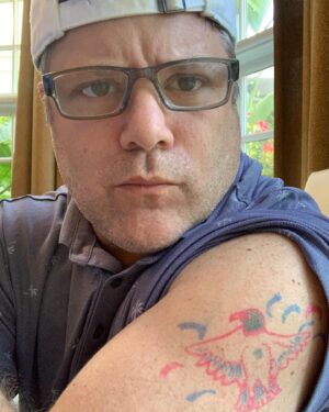 Sean Astin Instagram - Elizabeth: Dad, can I tattoo you?
Me: Sure.
Moral of the story: Totally didn’t hurt.
#GodBlessAmerica
#GodBlessDaughters
HAPPY 4TH OF JULY!!!!!
@elizabeth_astin 
@bella.astin 
@ali_astin