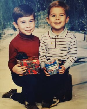 Sean Faris Instagram - Apparently today is #nationalsiblingday . In honor of this day I reached waaaaaaaaay back into the archives and pulled up this little gem. My brother Jeff and I doing the classic 1980's Olen Mills Christmas photo. If you look really close you can see that I  had clearly eaten a meal and stained my shirt just before taking this photo. Some things never change. Fortunately,  the wife has become an expert stain remover! 😂

Sorry sis but I dont have any photos with the 3 of us in this phone. Send me some if you got'em!