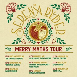 Serena Ryder Instagram - Helloooo friends! So excited to announce I’m hitting the road for the holidays!!! 
 
Join me in celebrating the history and music of the holidays w contemporary classics and some new holiday tunes I’ve been working on . I’ll be bringing my album xmas kisses and some new friends out to warm your hearts in the cold weather 😘 🌲  
 
Together we’re re-discovering the magic of the holidays by unpacking their roots. This unique show filled with mythmas is fun for the whole family!  
 
Swipe to see the full dates. Tickets go on sale Friday! 🎅